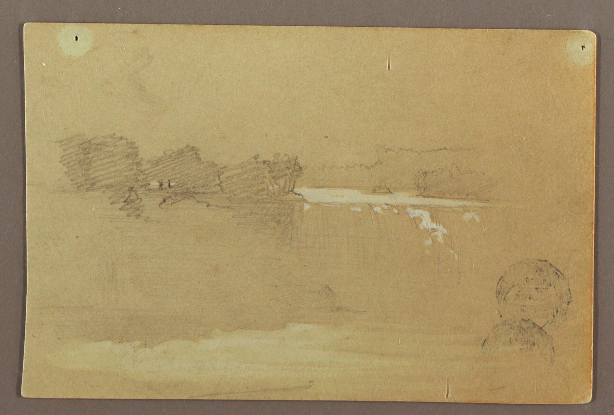 Teckning, Hennequin Point och de amerikanska fallen, Niagarafloden, möjligen 1856 av Frederic Edwin Church