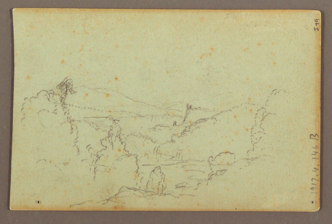 Teckning, Hennequin Point och de amerikanska fallen, Niagarafloden, möjligen 1856 av Frederic Edwin Church