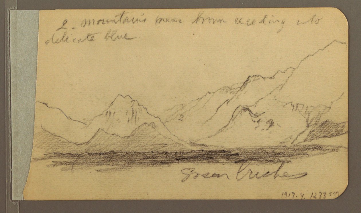 Teckning, Hill and Mountain Ranges; Averso: Väg i skogen, 1889 av Frederic Edwin Church