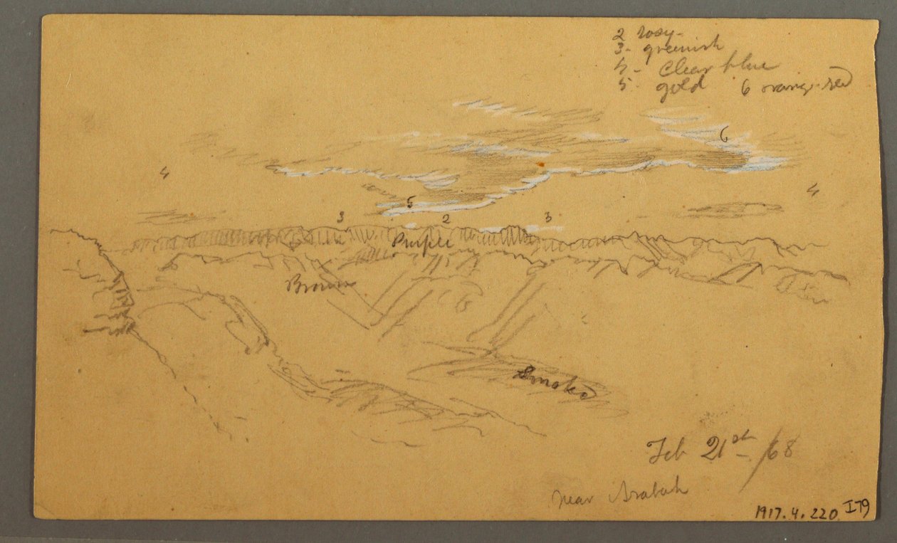 Teckning, Hillside, februari 1869  av Frederic Edwin Church