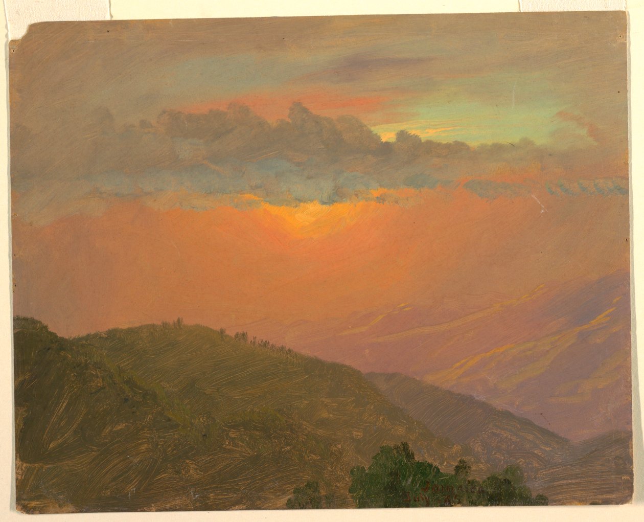 Teckning, Hilltop vid solnedgången, juli 1865 av Frederic Edwin Church