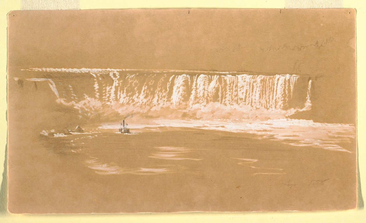 Teckning, Hästskofallet från norr, Niagara, september 1858 av Frederic Edwin Church
