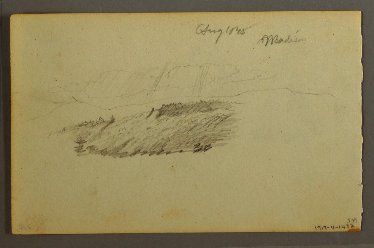 Ritning, Hus, segelbåt, växt, september 1844 av Frederic Edwin Church