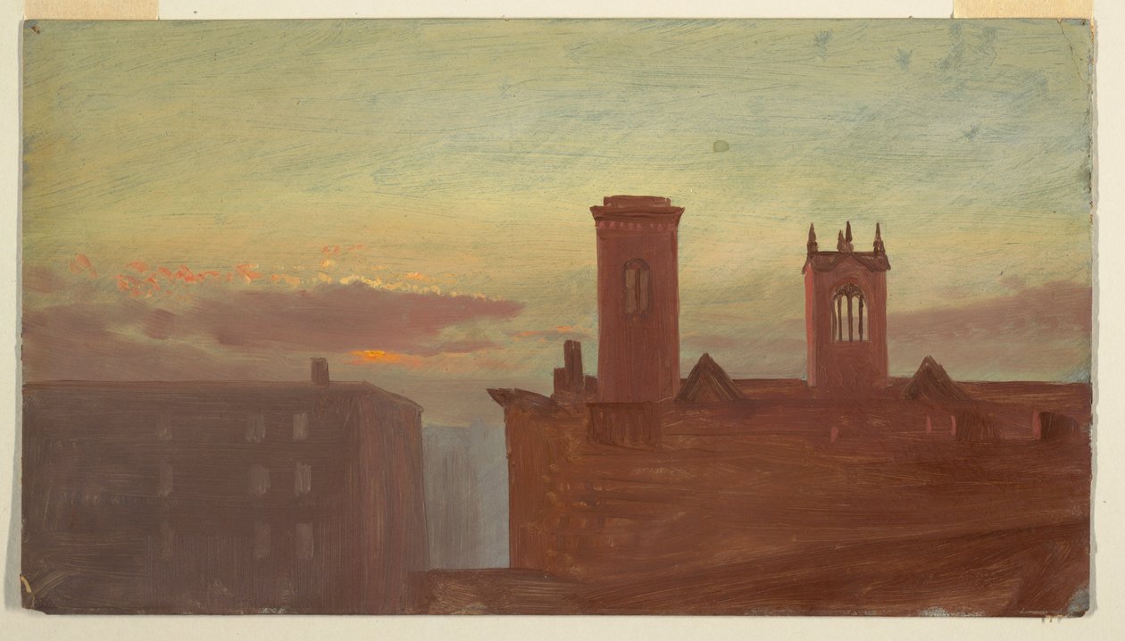 Teckning, Housetops/Hudson, ca 1867 av Frederic Edwin Church
