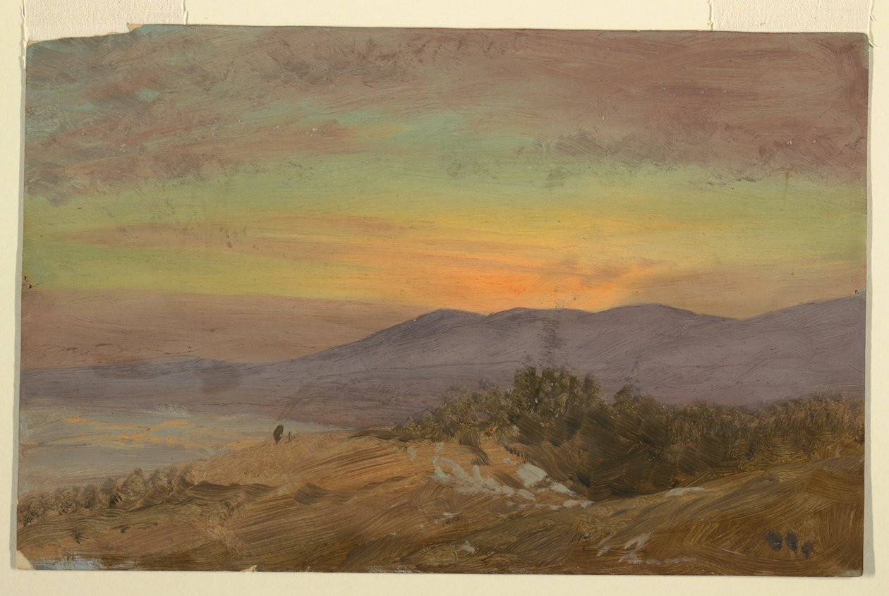 Teckning, Hudson Valley, solnedgång, 1869-70 av Frederic Edwin Church
