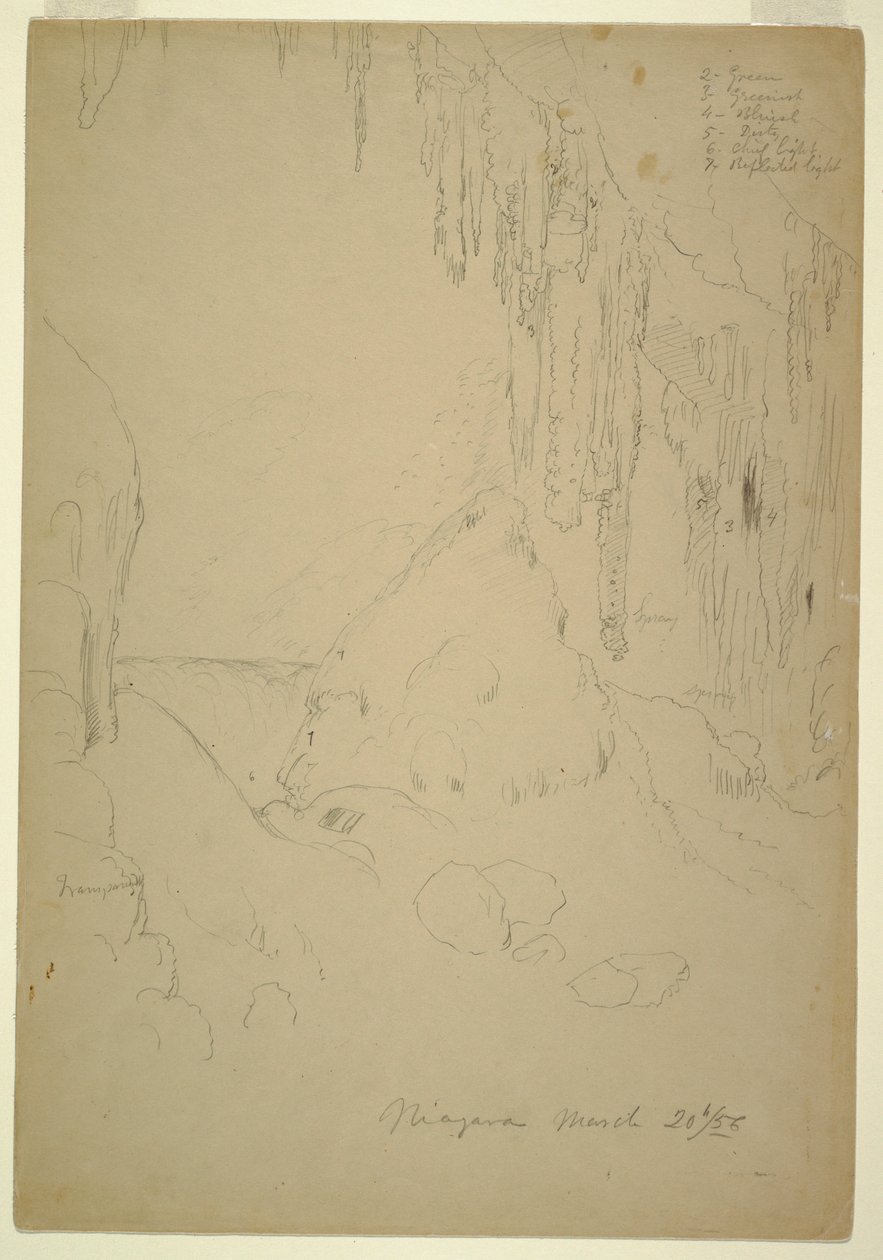 Teckning, Is, Niagarafallen, 20 mars 1856 av Frederic Edwin Church