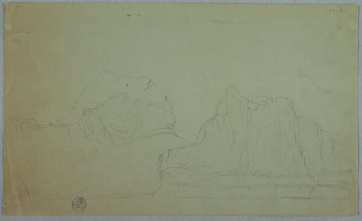 Teckning, Isberg med två toppar, juni eller juli 1859 av Frederic Edwin Church