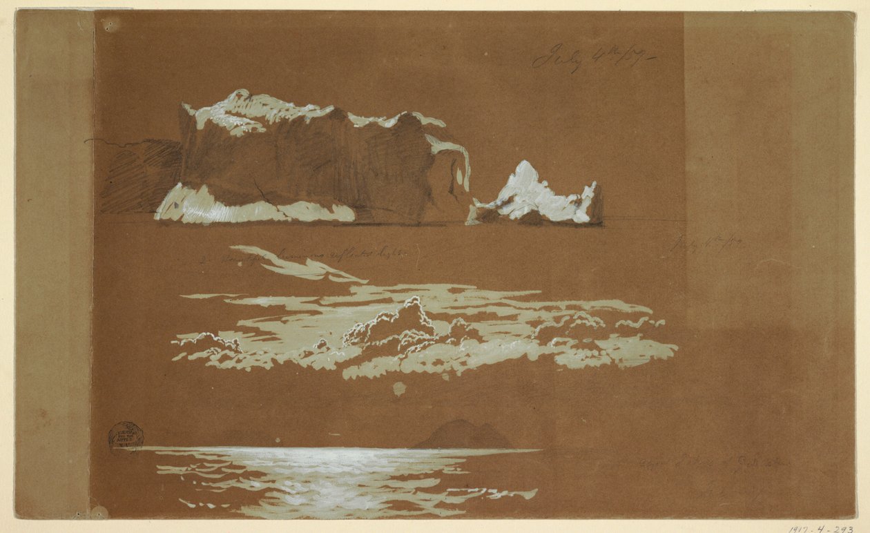 Ritning, Isberg nära Cape St. John och Gull Island, Newfoundland, 4 juli 1859 av Frederic Edwin Church