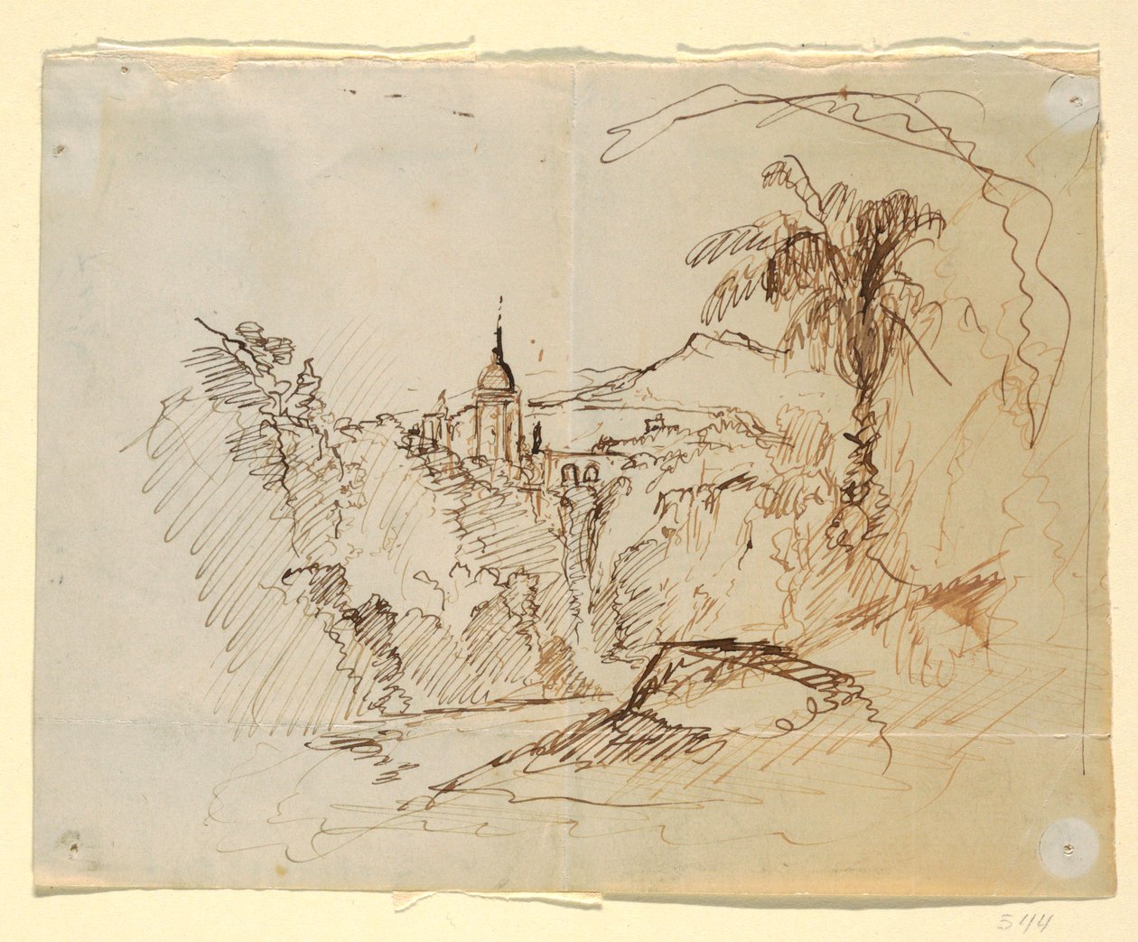 Teckning, Imaginärt landskap, 1865-66 av Frederic Edwin Church