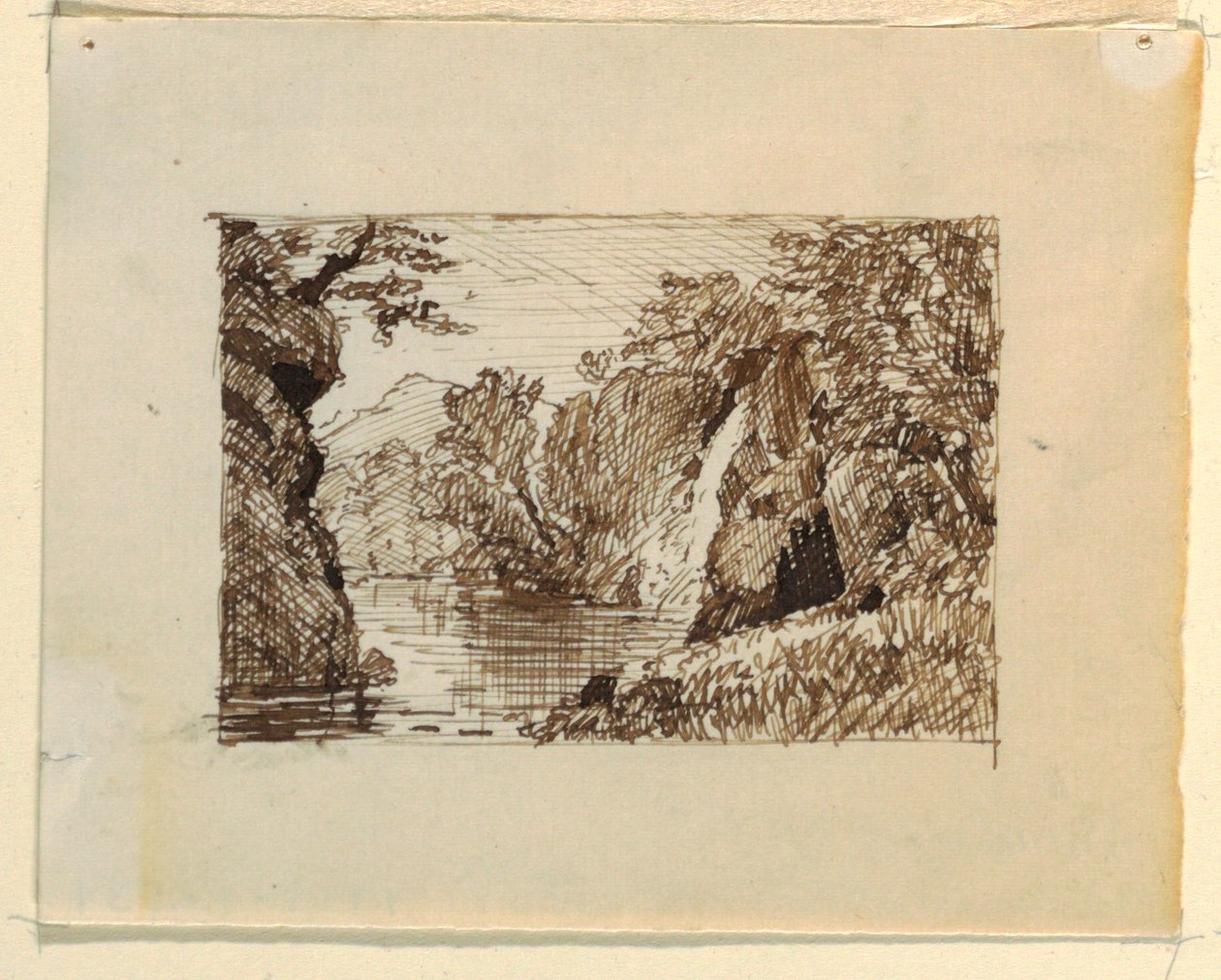 Teckning, Imaginärt landskap med, ca 1870-73 av Frederic Edwin Church