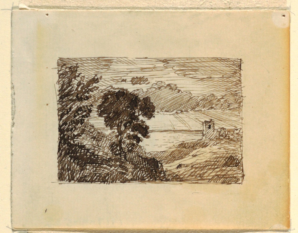 Teckning, Imaginärt landskap med, ca 1870-73 av Frederic Edwin Church