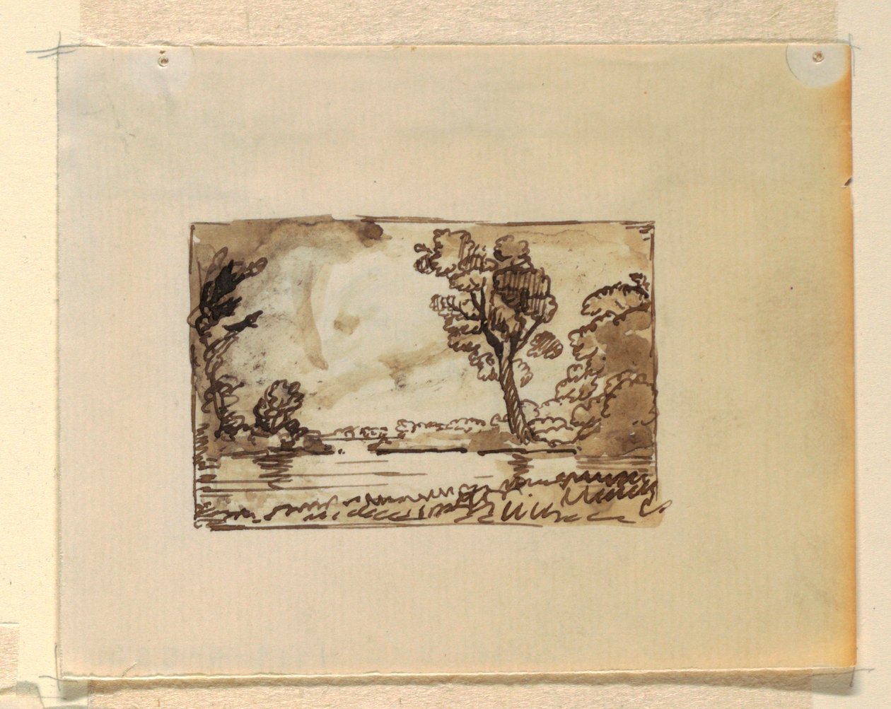 Teckning, Imaginärt landskap med, ca 1870-73 av Frederic Edwin Church