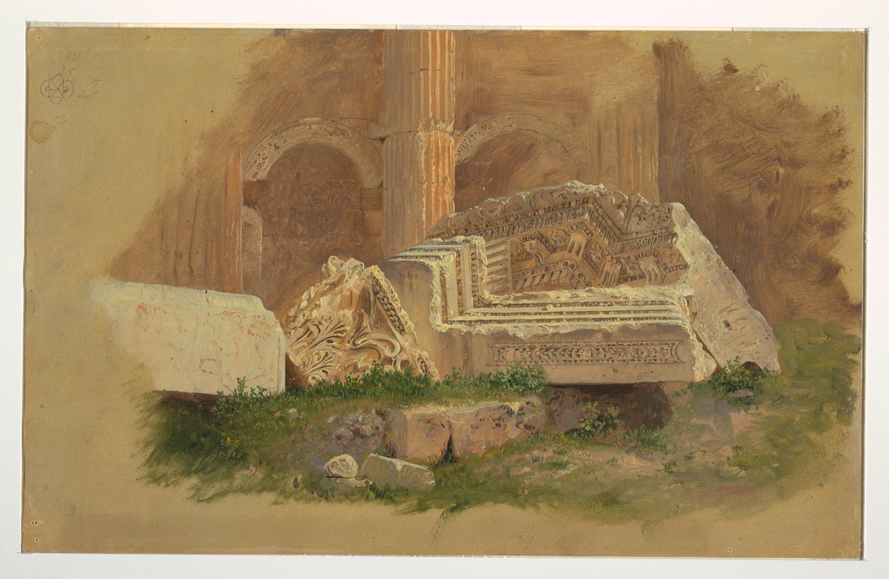 Ritning, interiör från Bacchustemplet, Baalbek, maj 1868 av Frederic Edwin Church