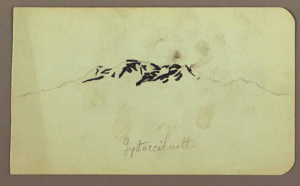 Teckning, Itaccihuatl Peaks; Averso: Bakugn, 1883 av Frederic Edwin Church