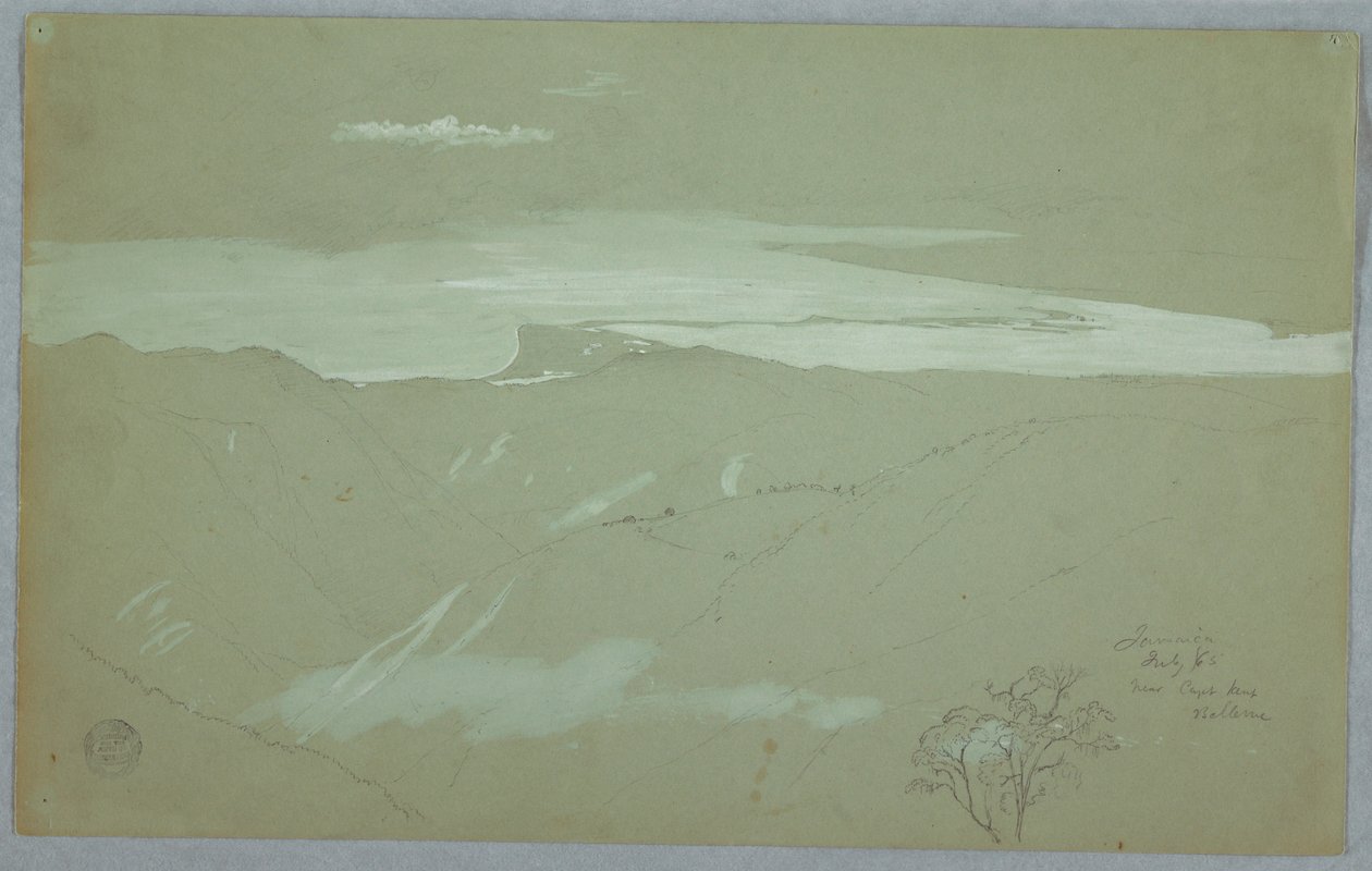 Teckning, Jamaicas kust och himmel sedd från närheten av Captain Kent, Bellevue, Jamaica, juli 1865 av Frederic Edwin Church