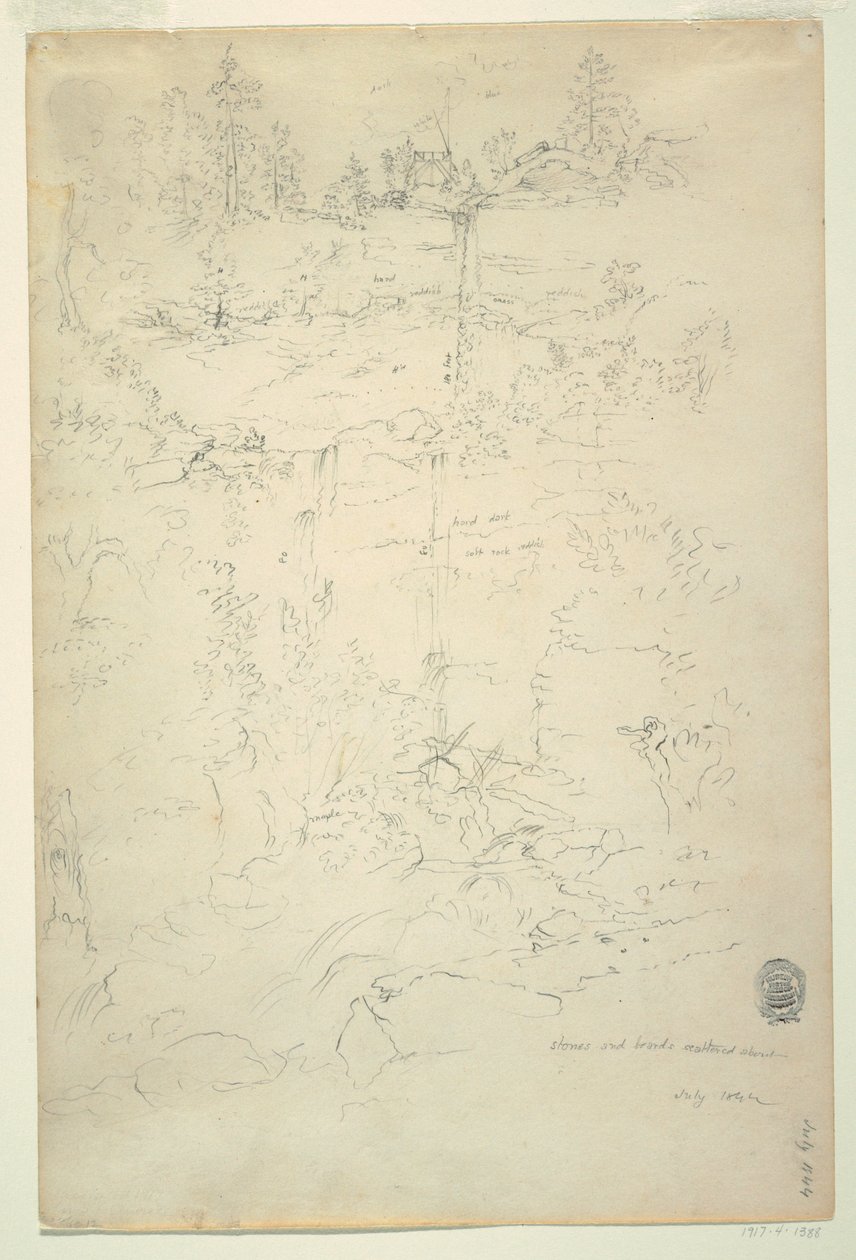 Teckning, Kaaterskill Falls, Catskill Mountains, New York, juli 1844 av Frederic Edwin Church