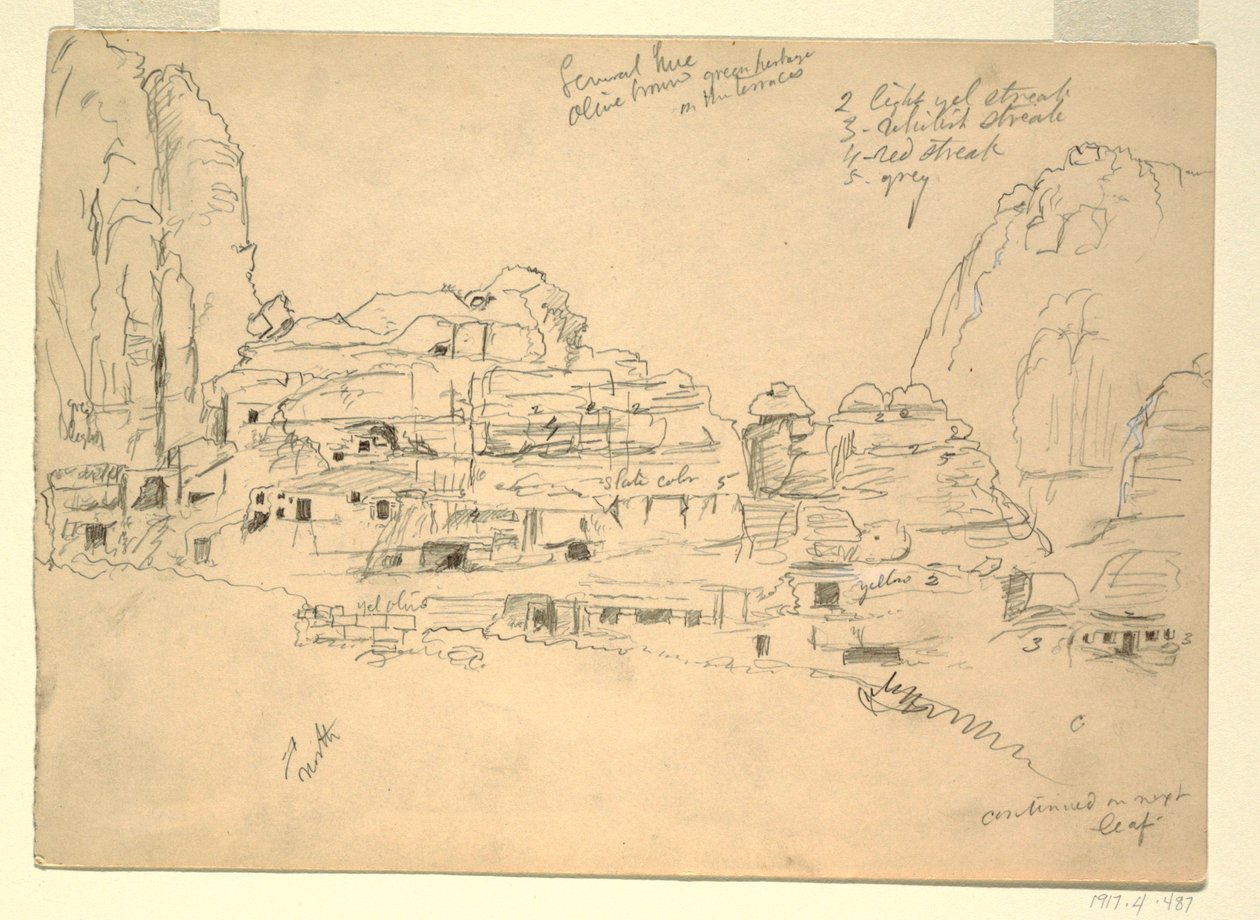 Ritning, Khirbet-en-Nasara, Petra, Jordanien, 26 februari 1868 av Frederic Edwin Church