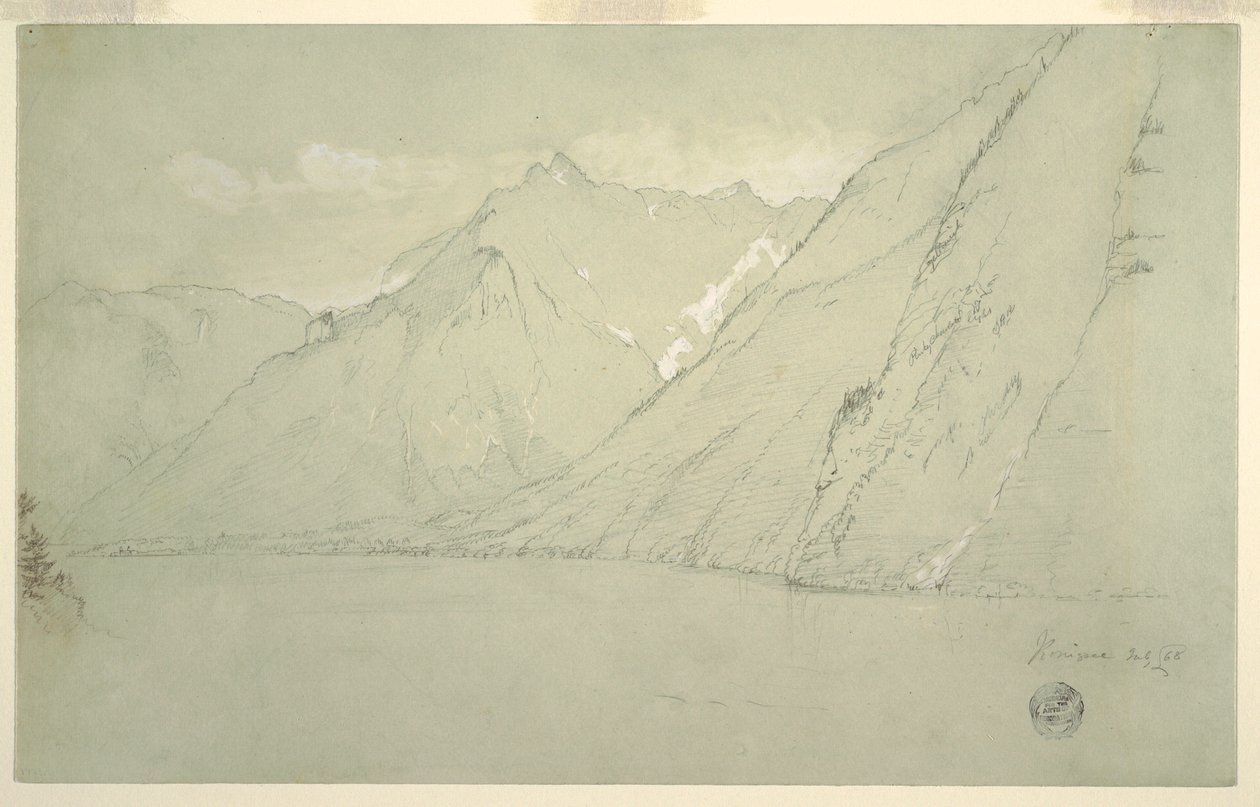 Ritning, Königssee från Falkenstein, juli 1868 av Frederic Edwin Church