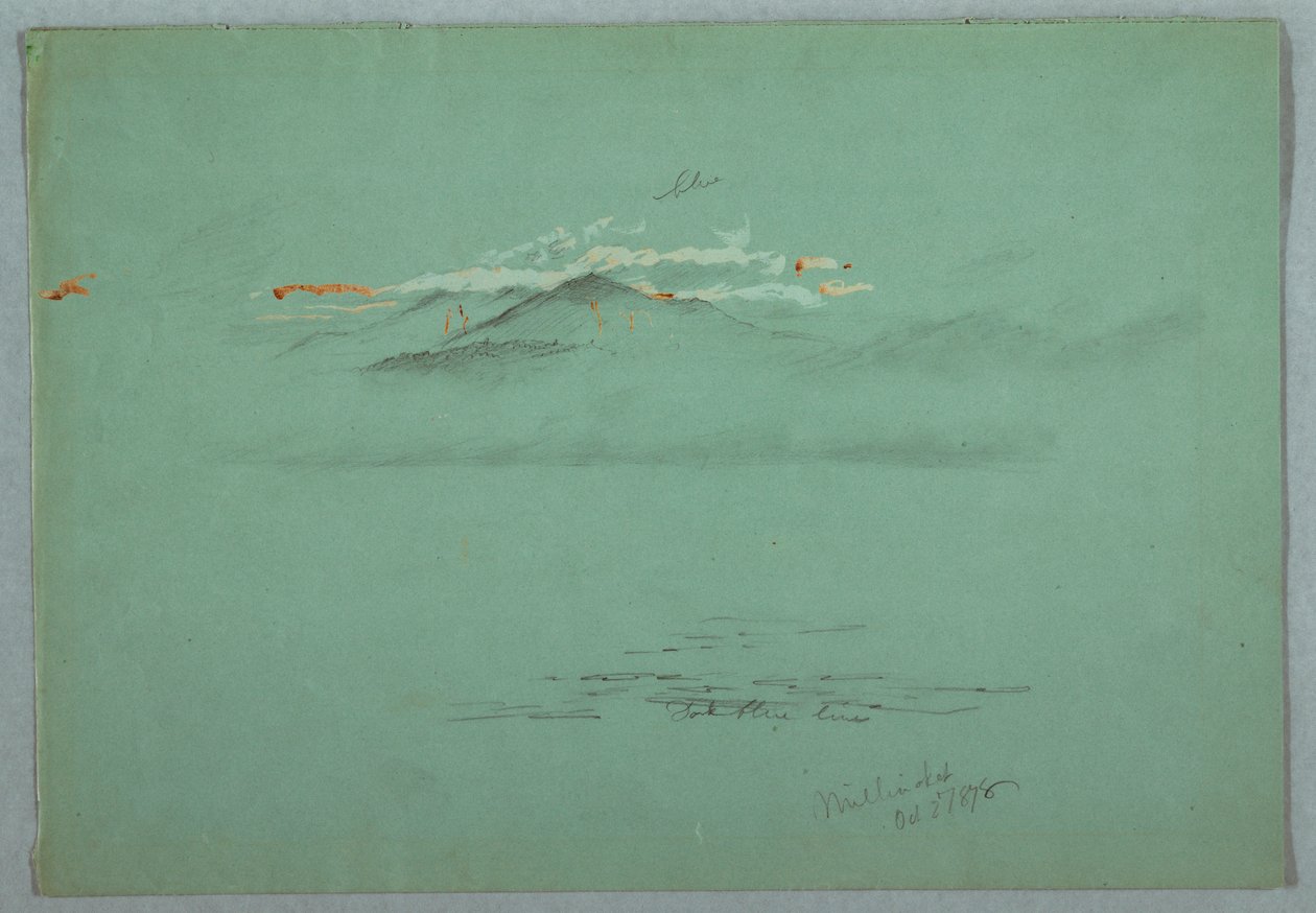 Teckning, Lake Millinoket och Mount Katahdin, 1878 av Frederic Edwin Church