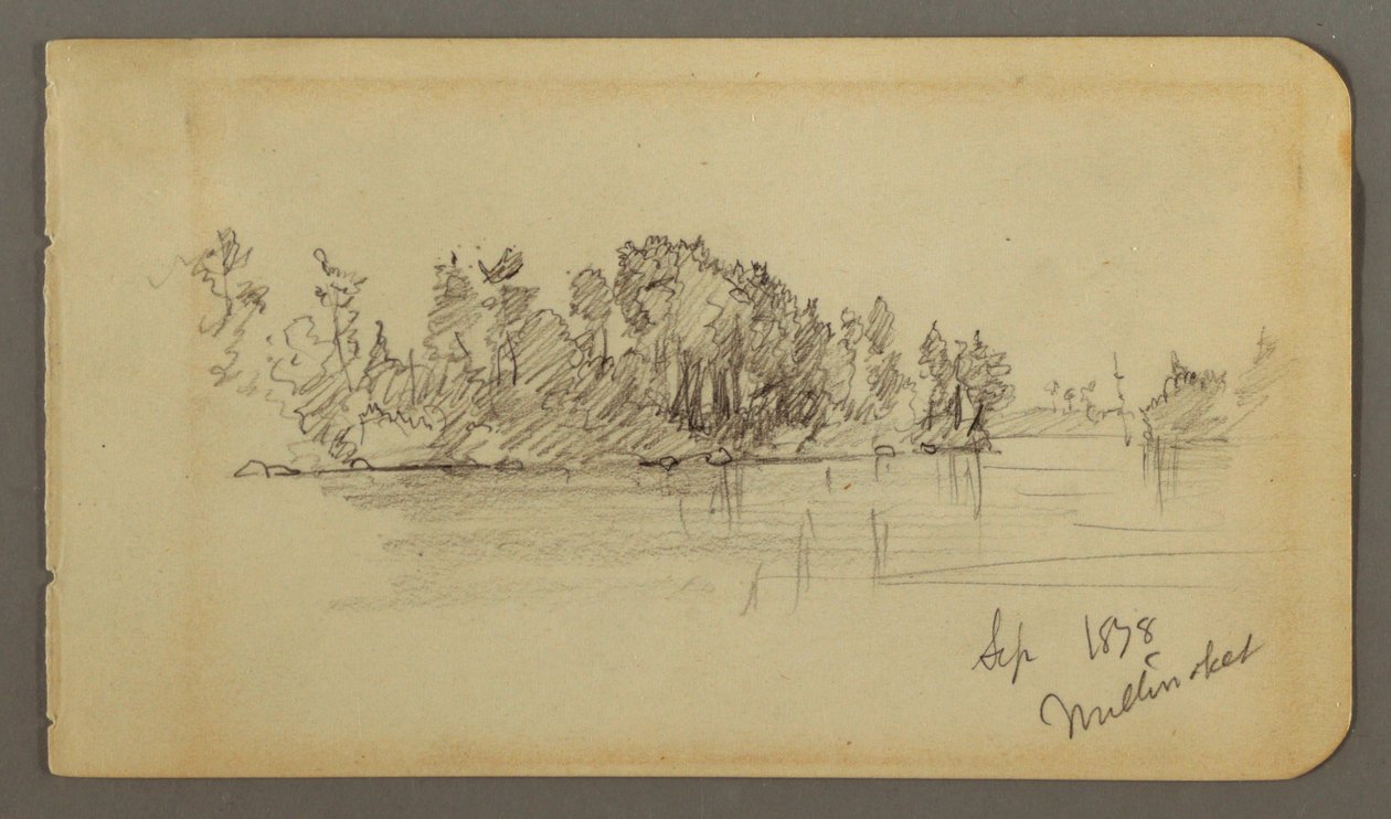 Teckning, Sjö och skogsklädd strand, 1878 av Frederic Edwin Church