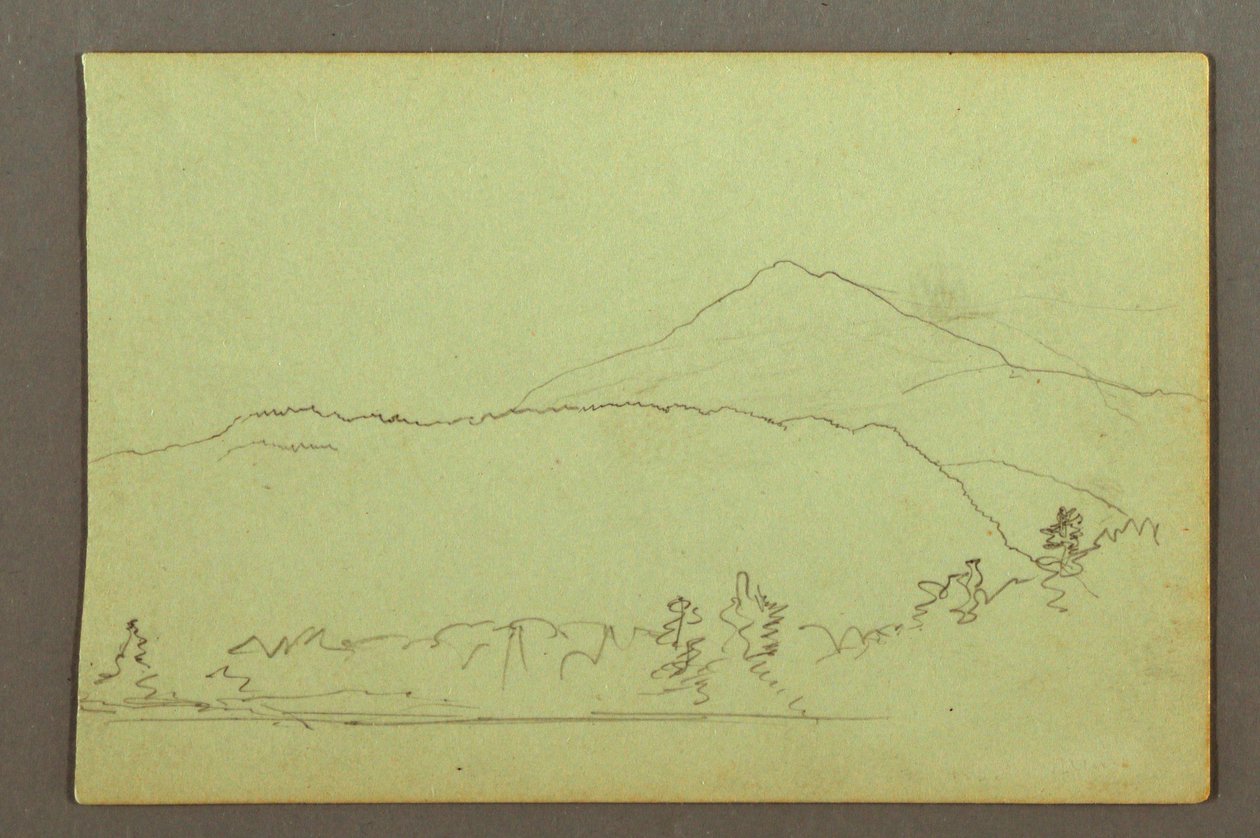 Teckning, Lake, hillrange, möjligen 1856 av Frederic Edwin Church