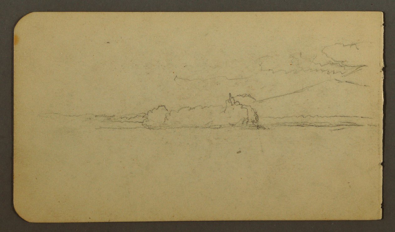 Teckning, sjö med utsikt mot Mt. Katahdin, 1878 av Frederic Edwin Church