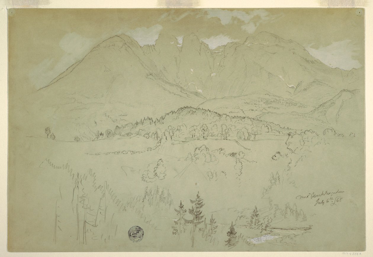 Teckning, Landskap, Berchtesgaden, Bayern, 6 juli 1868 av Frederic Edwin Church
