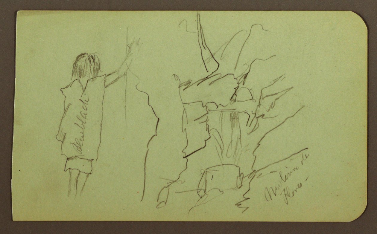 Teckning, Landskap, Figur; Verso: Träd, Bro, Växter, 1883 av Frederic Edwin Church