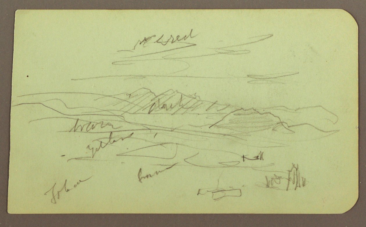 Teckning, Landskap, Toluca; Verso: Berg, Kyrka, 1883 av Frederic Edwin Church