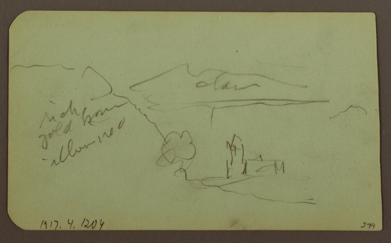 Teckning, Landskap, Toluca; Verso: Berg, Kyrka, 1883 av Frederic Edwin Church
