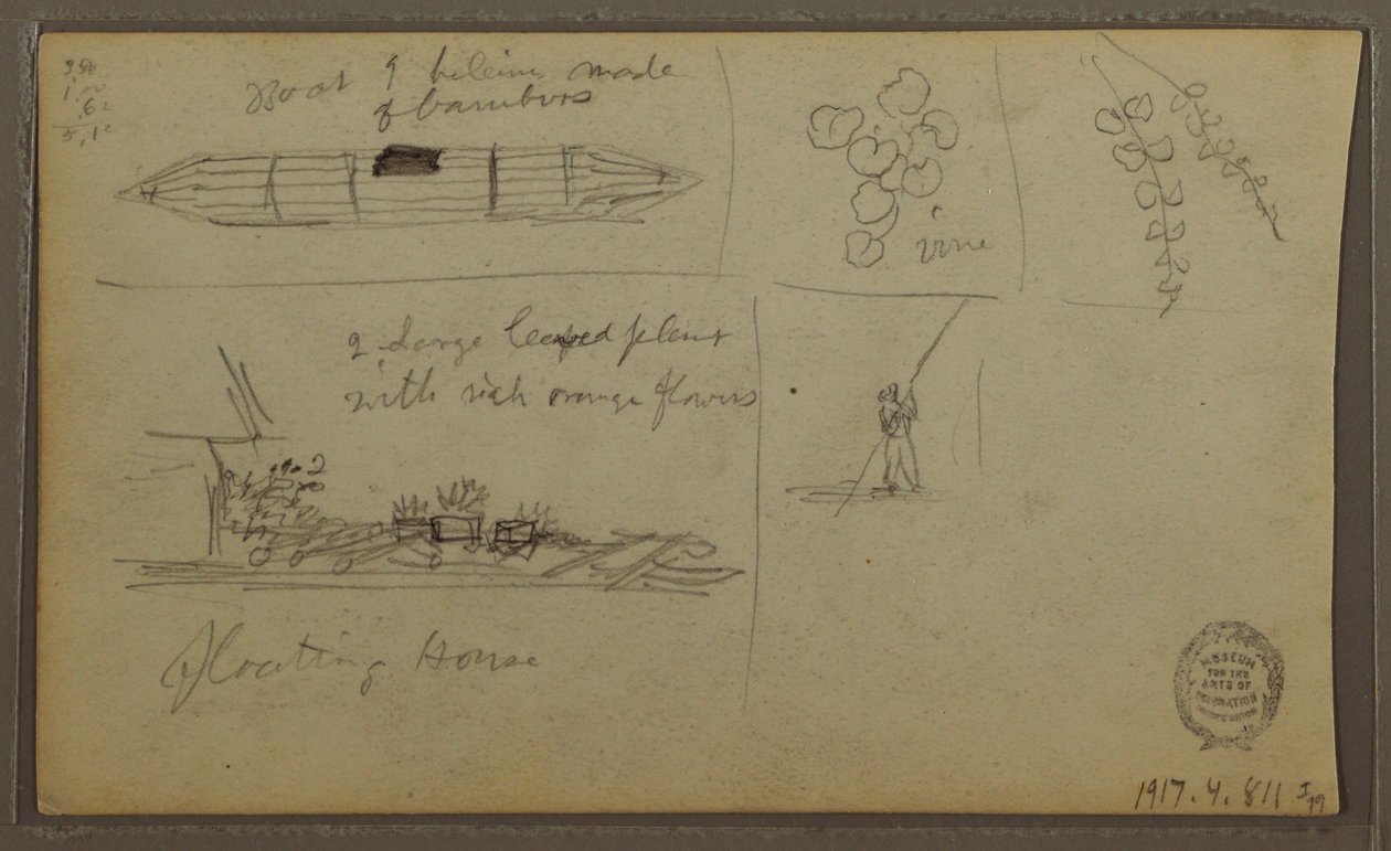 Teckning, Landskap; Verso: Båt, Botaniska skisser, 1857 av Frederic Edwin Church