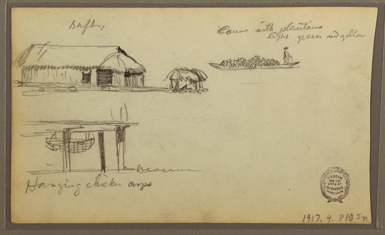 Teckning, Landskap; Averso: Hus, Kanot, 1857 av Frederic Edwin Church