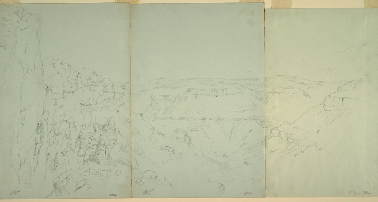 Teckning, Landskap i El Yeman, 1868 av Frederic Edwin Church