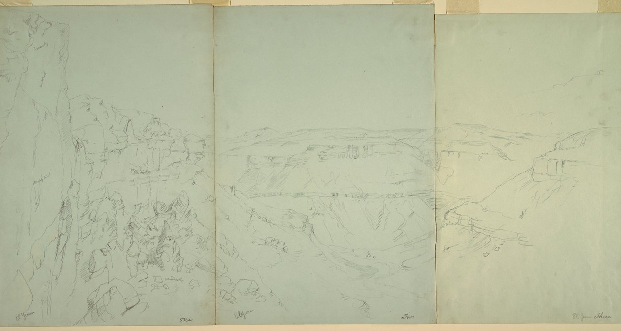 Teckning, Landskap i El Yeman, 1868 av Frederic Edwin Church