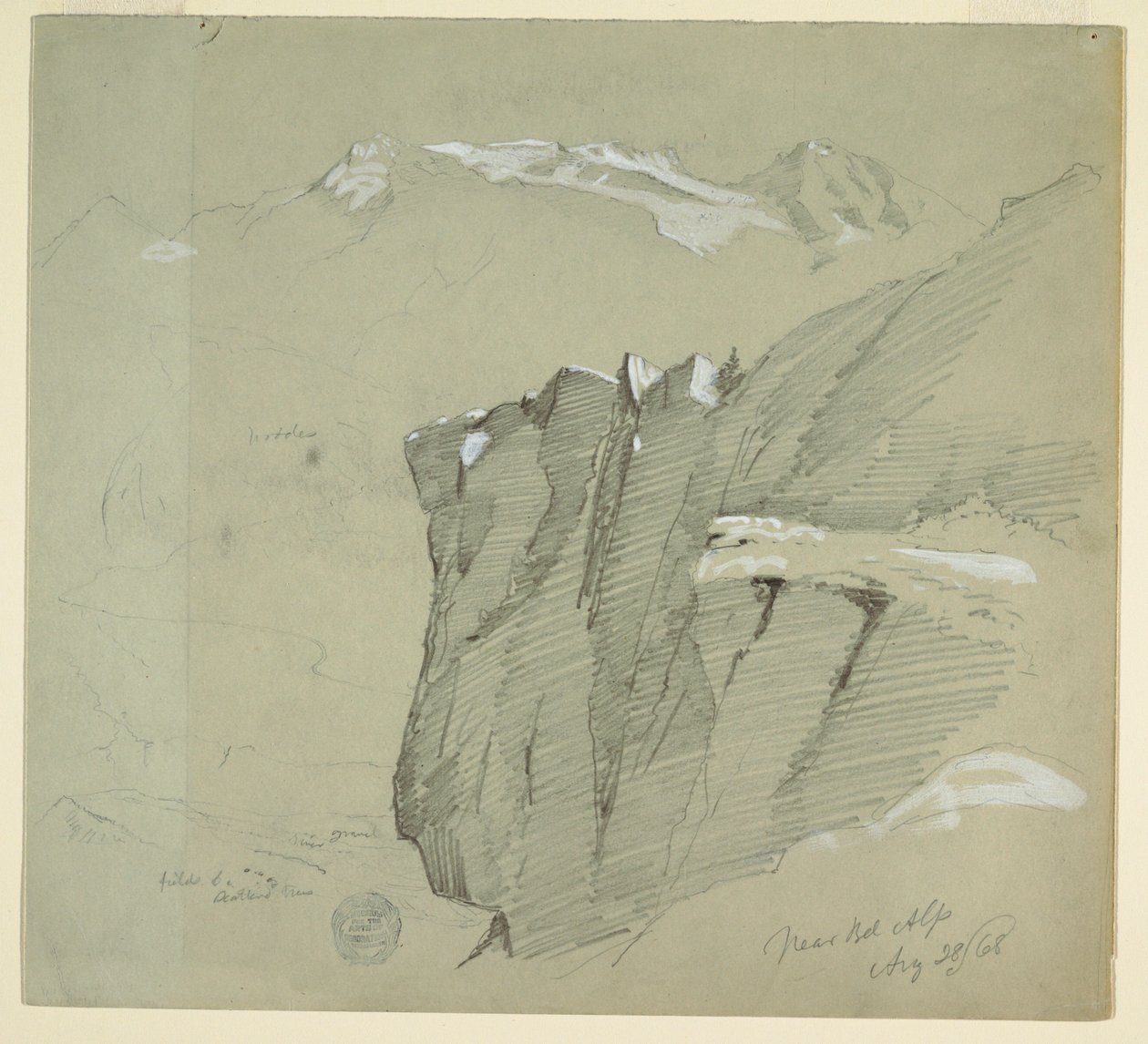 Teckning, Landskap i Berner Alperna, 28 augusti 1868 av Frederic Edwin Church