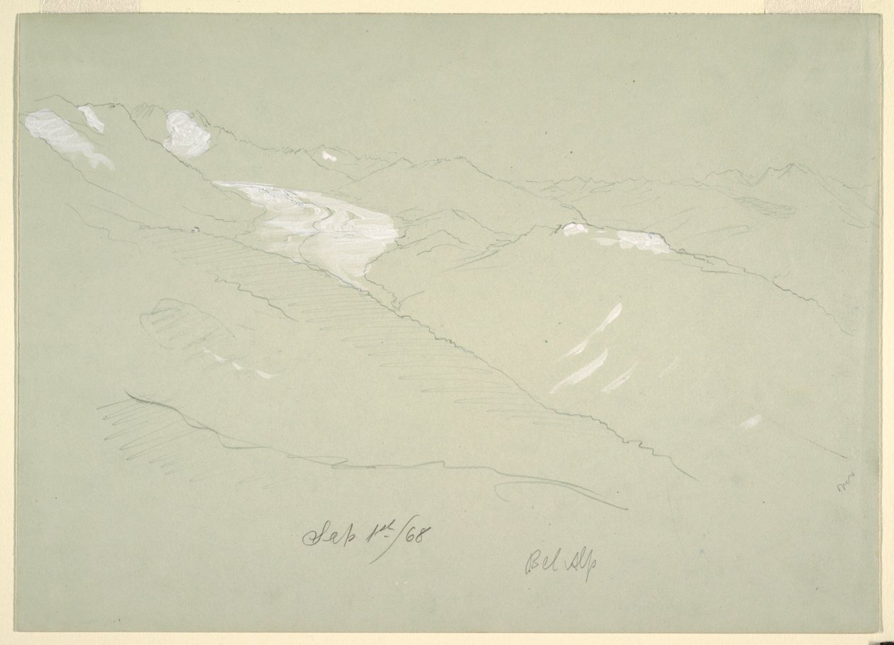 Teckning, Landskap i Bernese Apls, nära Bel Alp, Schweiz, september 1868 av Frederic Edwin Church
