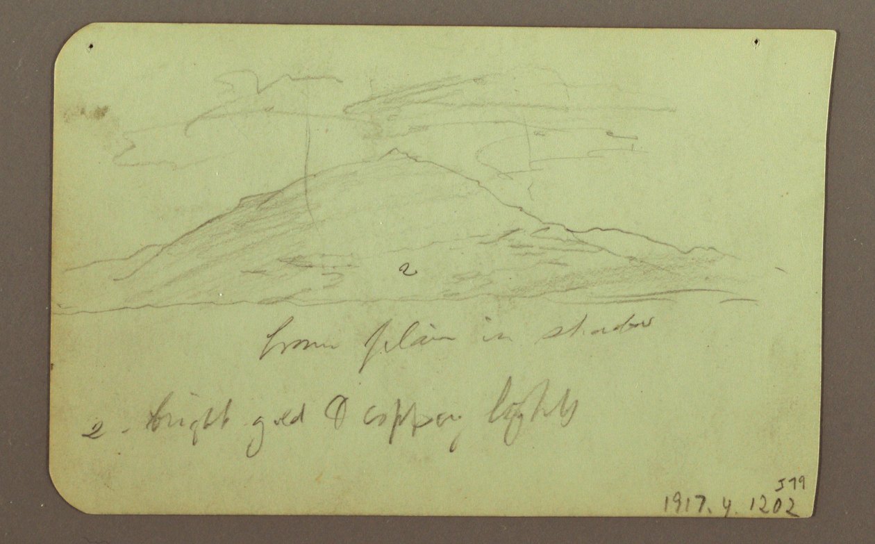 Teckning, Landskap med moln; A tergo: Berg, 1883 av Frederic Edwin Church