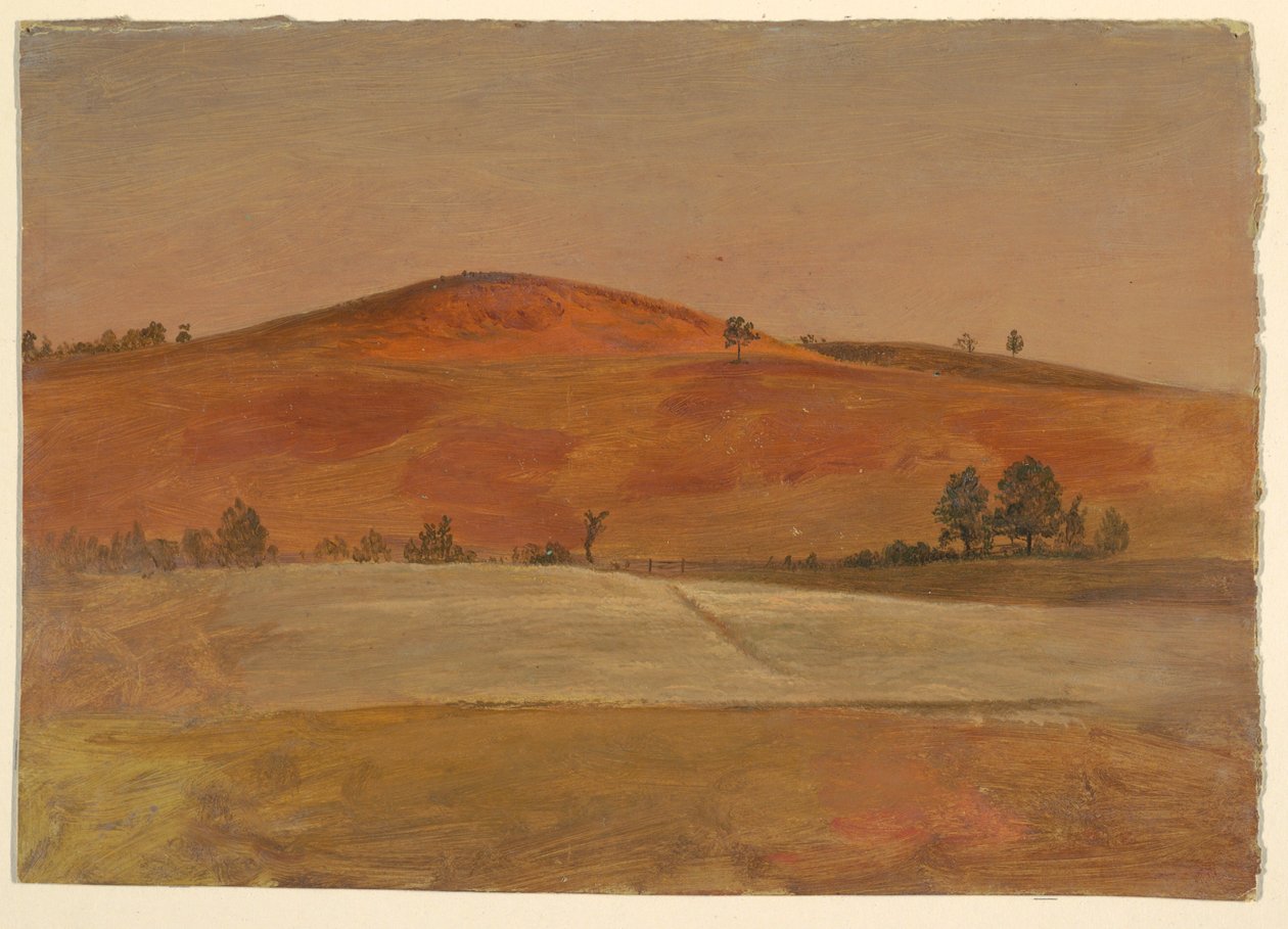 Teckning, Landskap med låg kulle och fält, 1870-80 av Frederic Edwin Church
