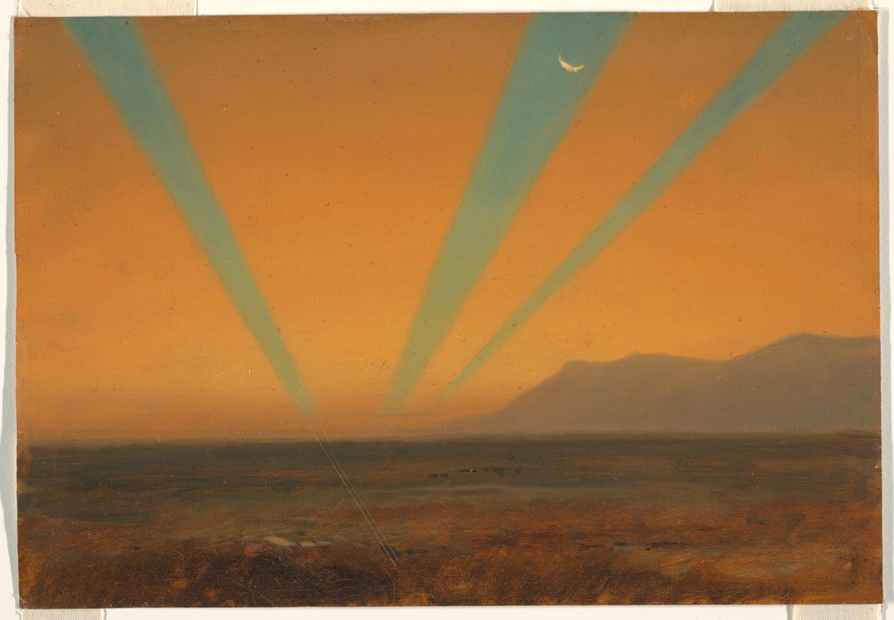 Teckning, Landskap med solnedgång, 1860-70 av Frederic Edwin Church