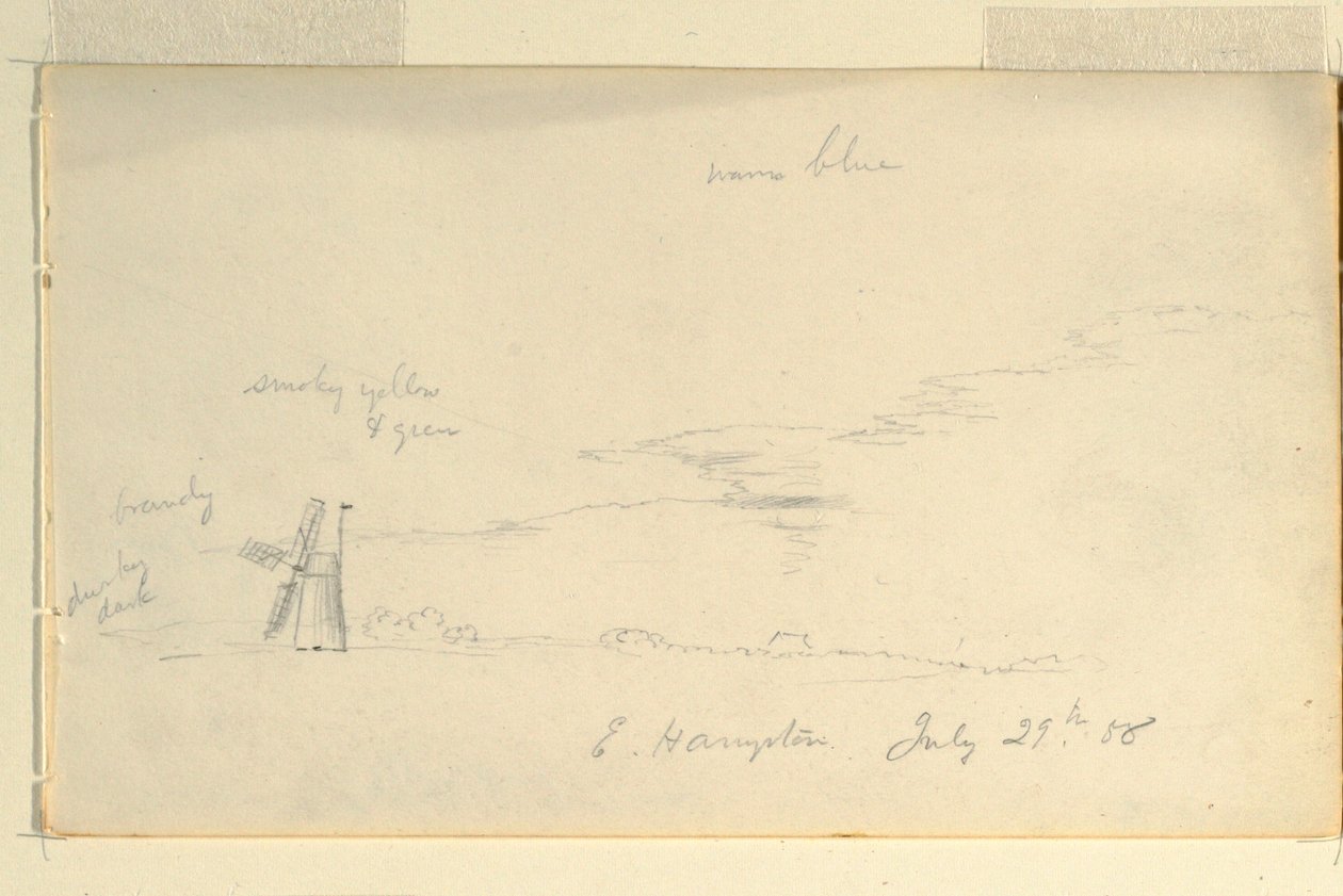 Teckning, Landskap med väderkvarn, 29 juli 1858 av Frederic Edwin Church
