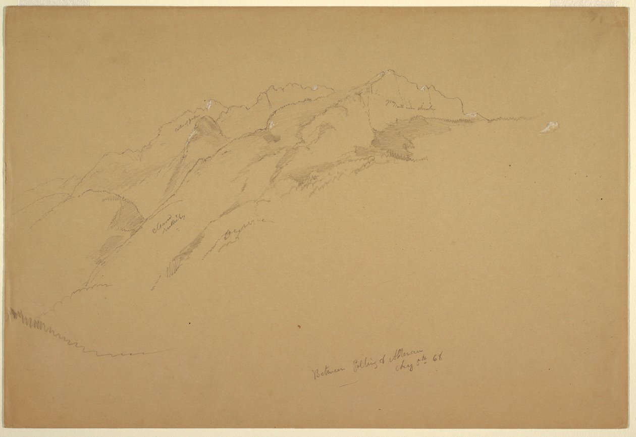 Teckning, Landskap mellan Golling och Abtenau, 5 augusti 1868 av Frederic Edwin Church