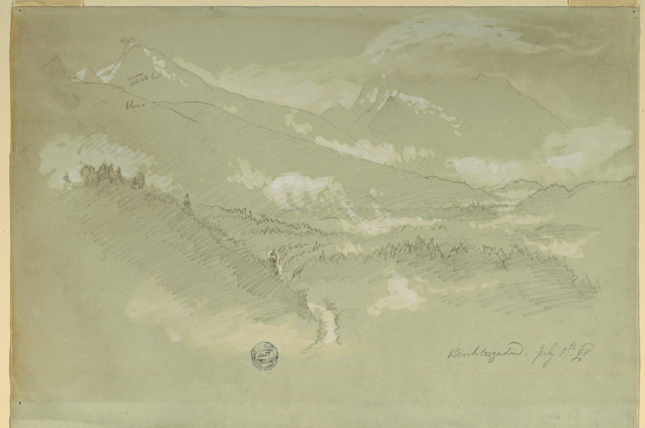 Teckning, Landskap, stadsdelen Berchtesgaden, 1868 av Frederic Edwin Church