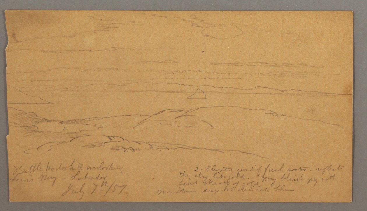 Teckning, Louis Bay, Labrador, 7 juli 1859 av Frederic Edwin Church
