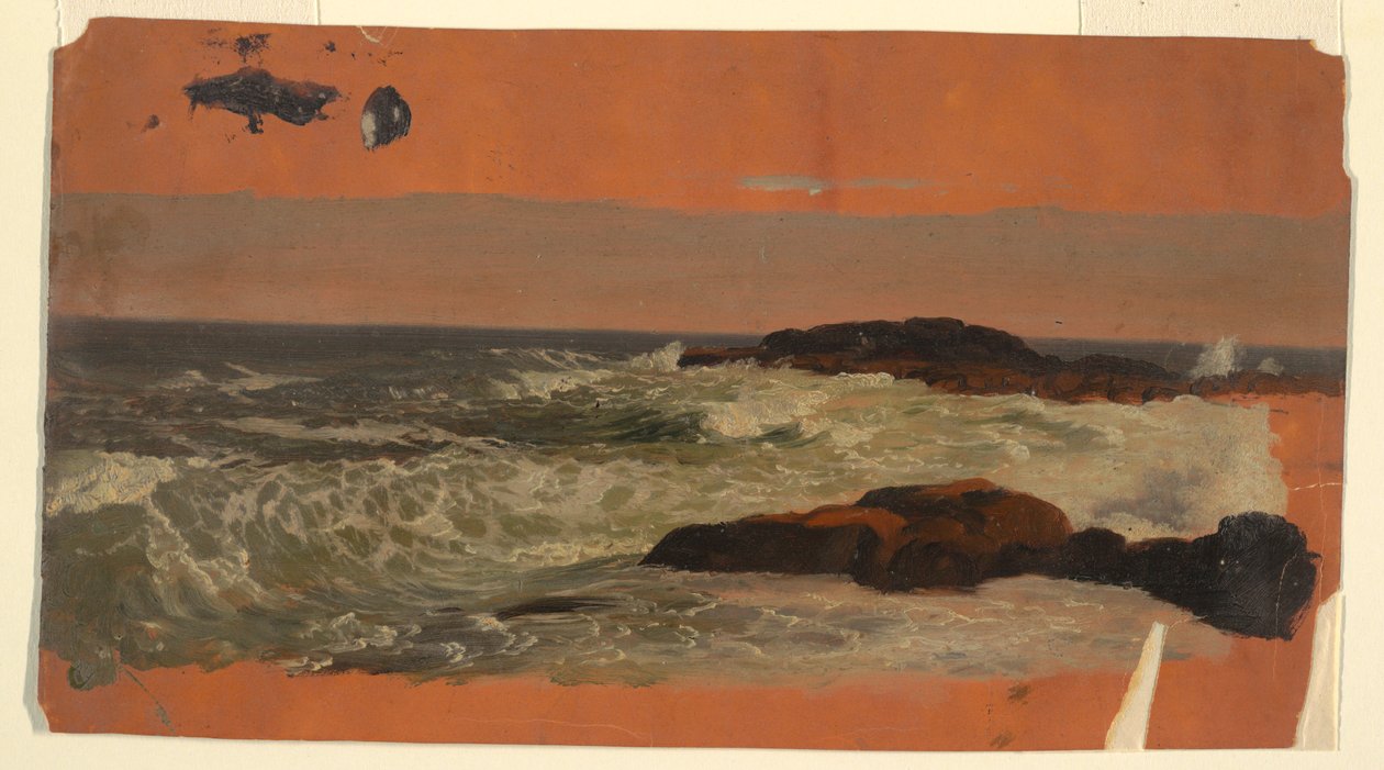 Teckning, Maines kust, surf, ca 1850 av Frederic Edwin Church