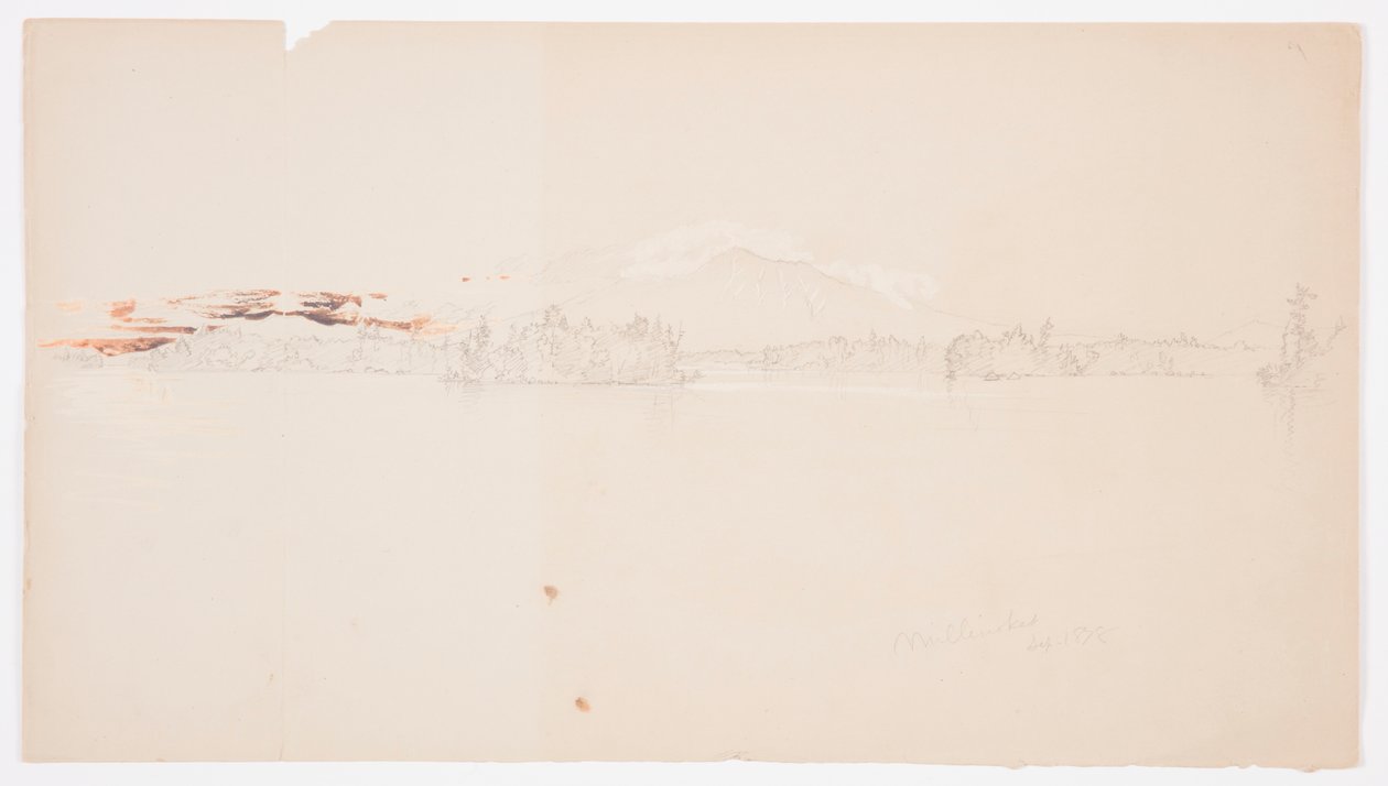 Teckning, Millinocket Lake, vy över Mt. Katahdin, september 1878 av Frederic Edwin Church