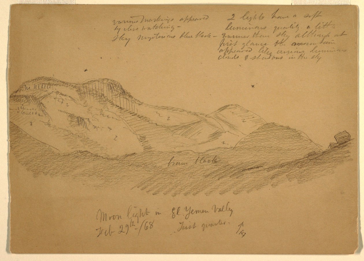 Teckning, Månsken i El Yumen-dalen, Arabien, 29 februari 1868 av Frederic Edwin Church