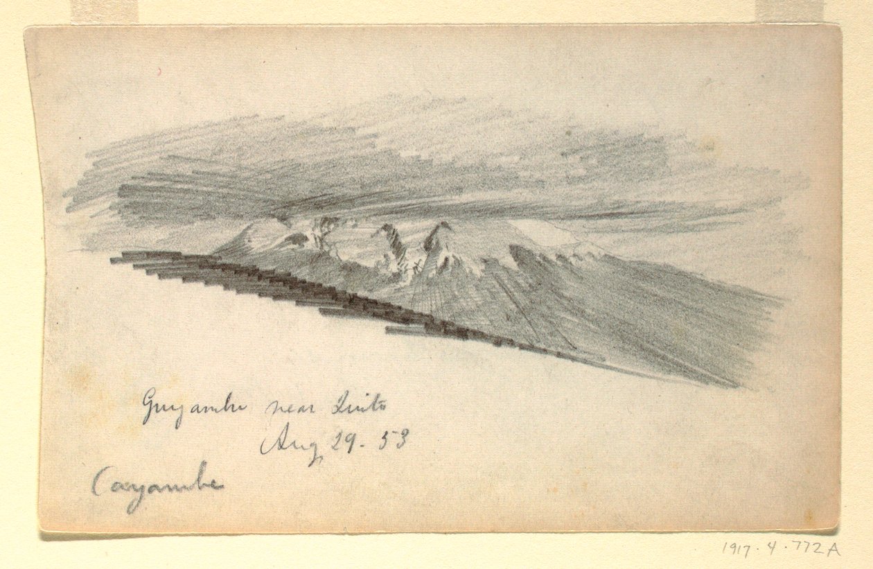 Teckning, Mount Cayambe, Ecuador, 29 augusti 1853 av Frederic Edwin Church