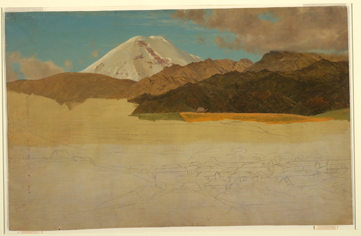 Teckning, Mount Chimborazo och Guaranda, Ecuador, maj eller juni 1857 av Frederic Edwin Church