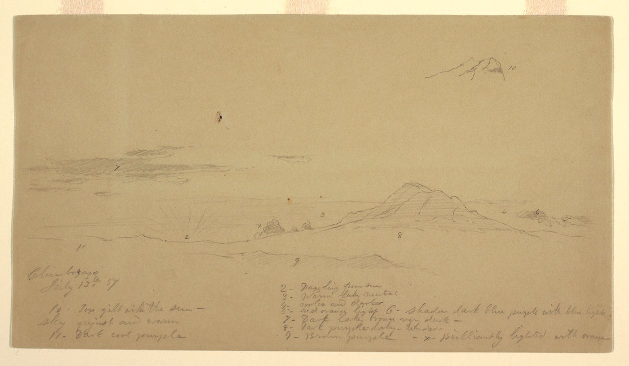 Teckning, berget Chimborazo vid solnedgången, 1857 av Frederic Edwin Church