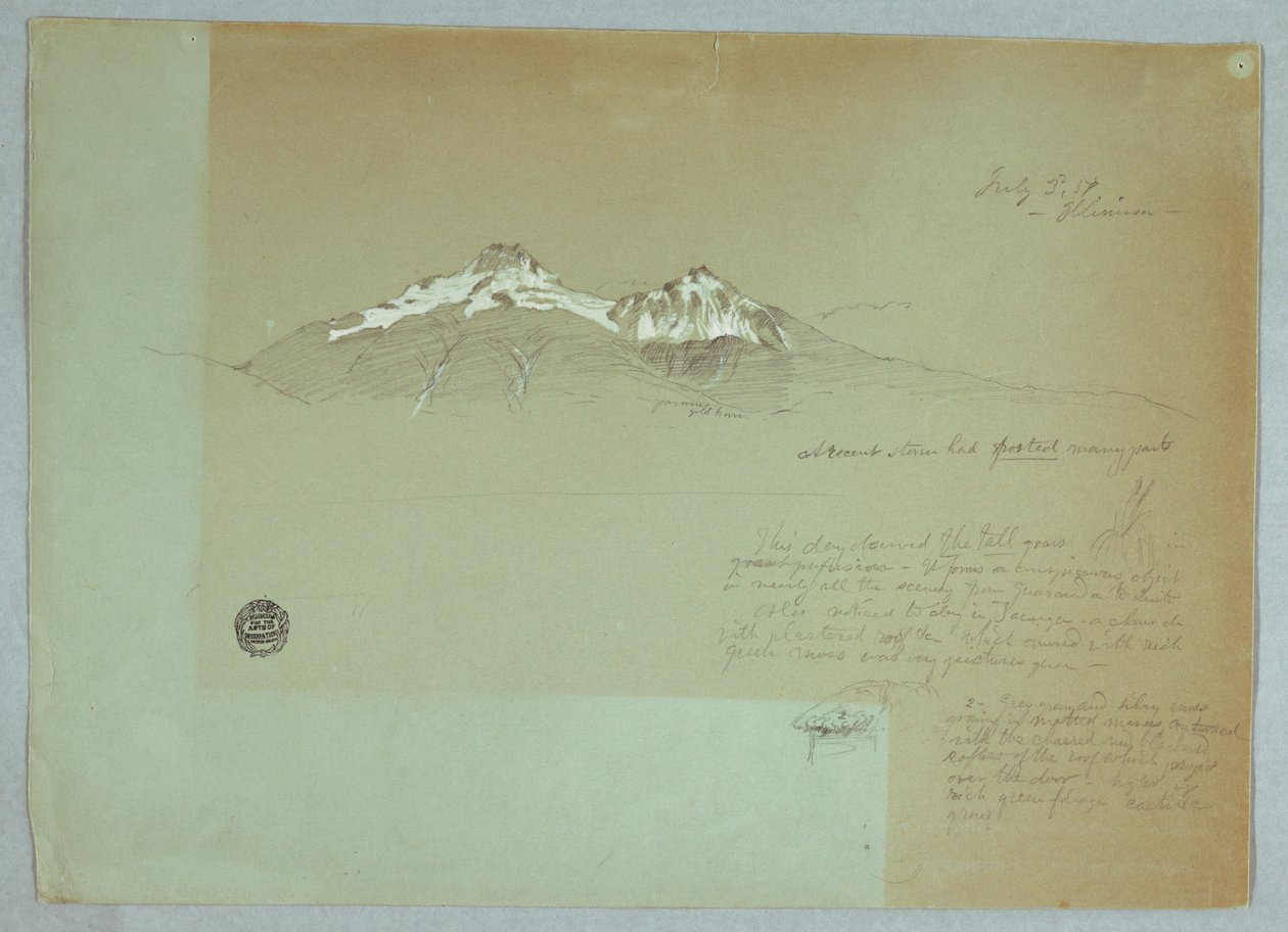 Teckning, Mount Iliniza, Ecuador, 3 juli 1857 av Frederic Edwin Church